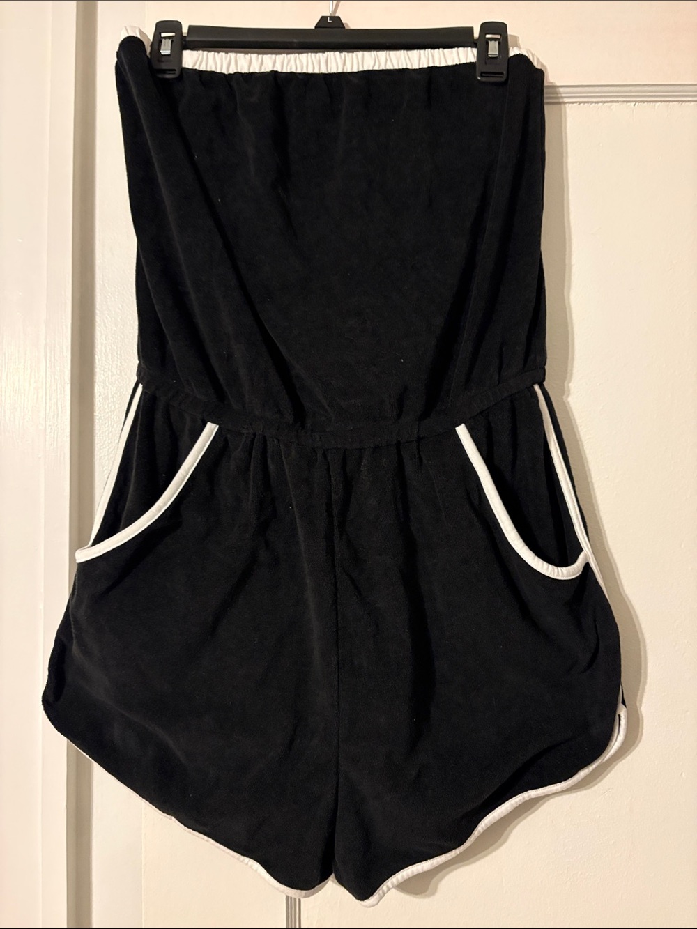 flirtitude Black Swim Coverup Romper with White Trim